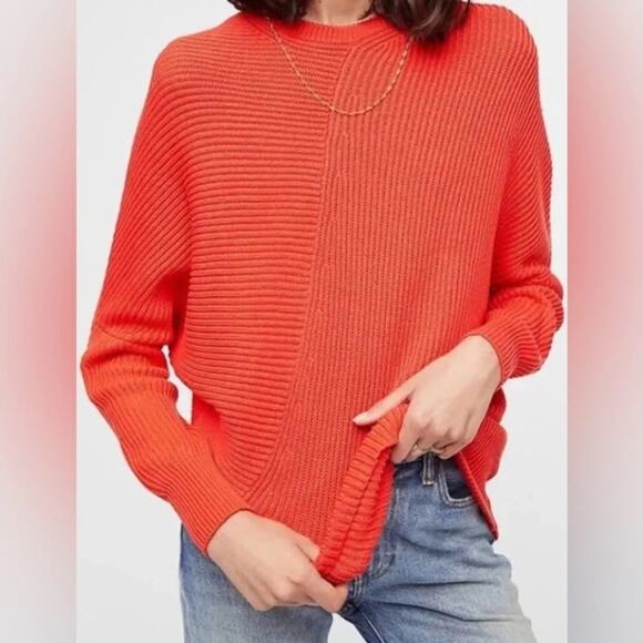 Free People Red Ribbed Asymmetrical Sweater - Picture 2 of 7